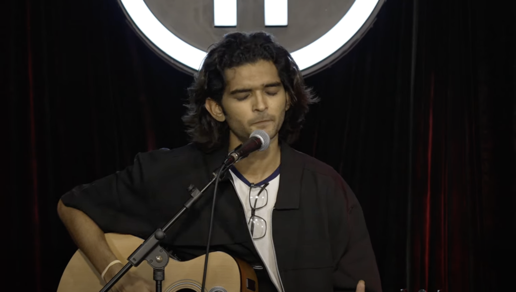 Musician Yash Sharma playing guitar on stage at India’s Got Latent, Episode 09, The Habitat, Mumbai.